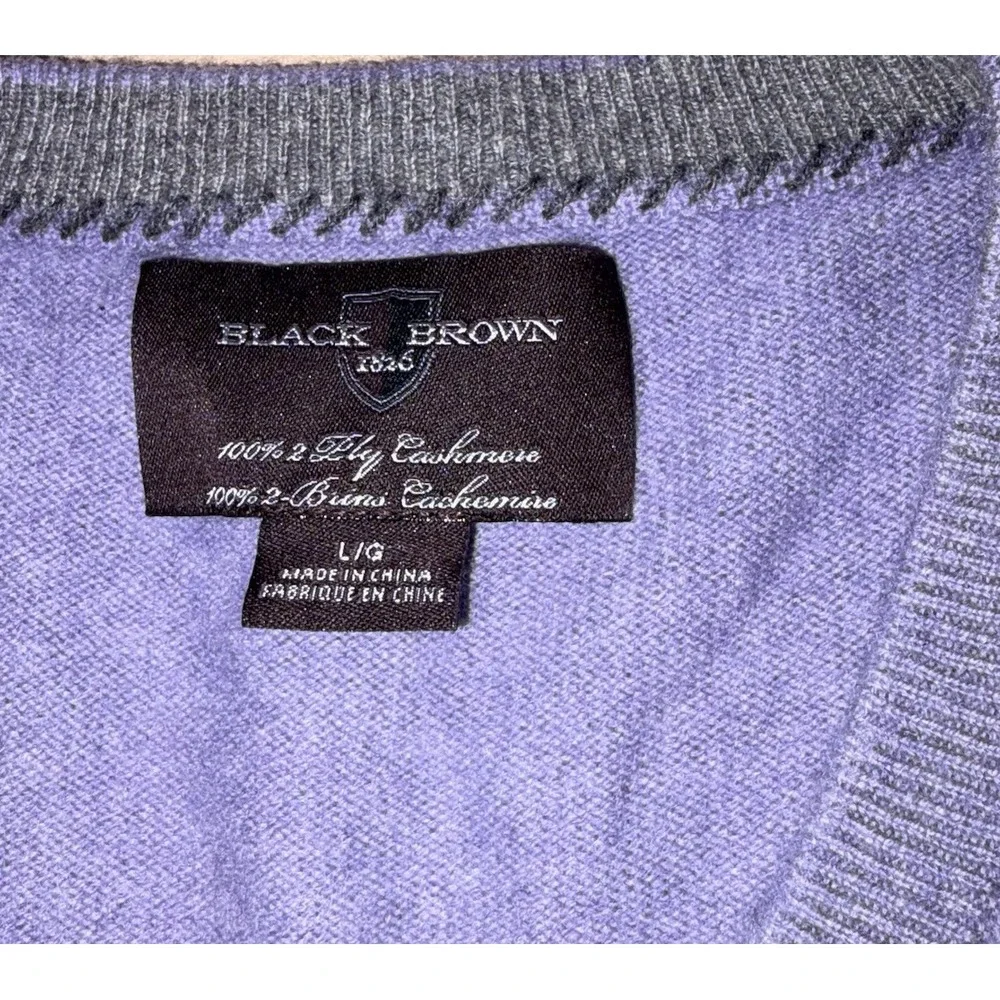 Black Brown 1826 Men's 100% 2-Ply Cashmere V-Neck Sweater Periwinkle Large
